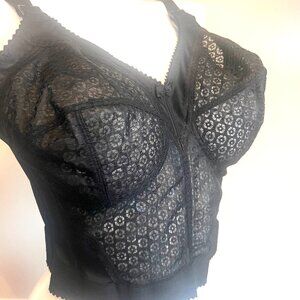 NWT Vintage Marianne Full-Figure Longline Wireless Bra Corset In Black 44D